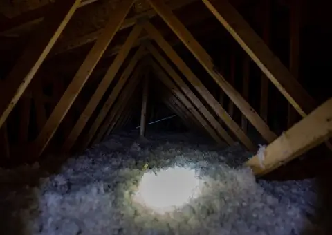 Homeowner checking their attic after hearing a noise.